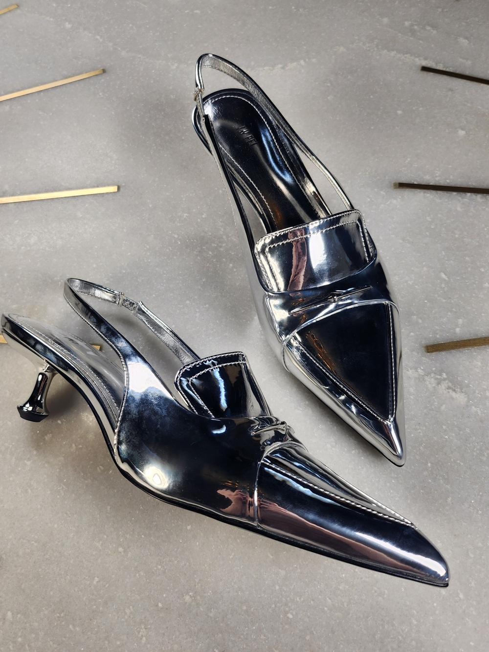 JW PEI Carla 6 Metallic Silver Pointed Slingback Heels